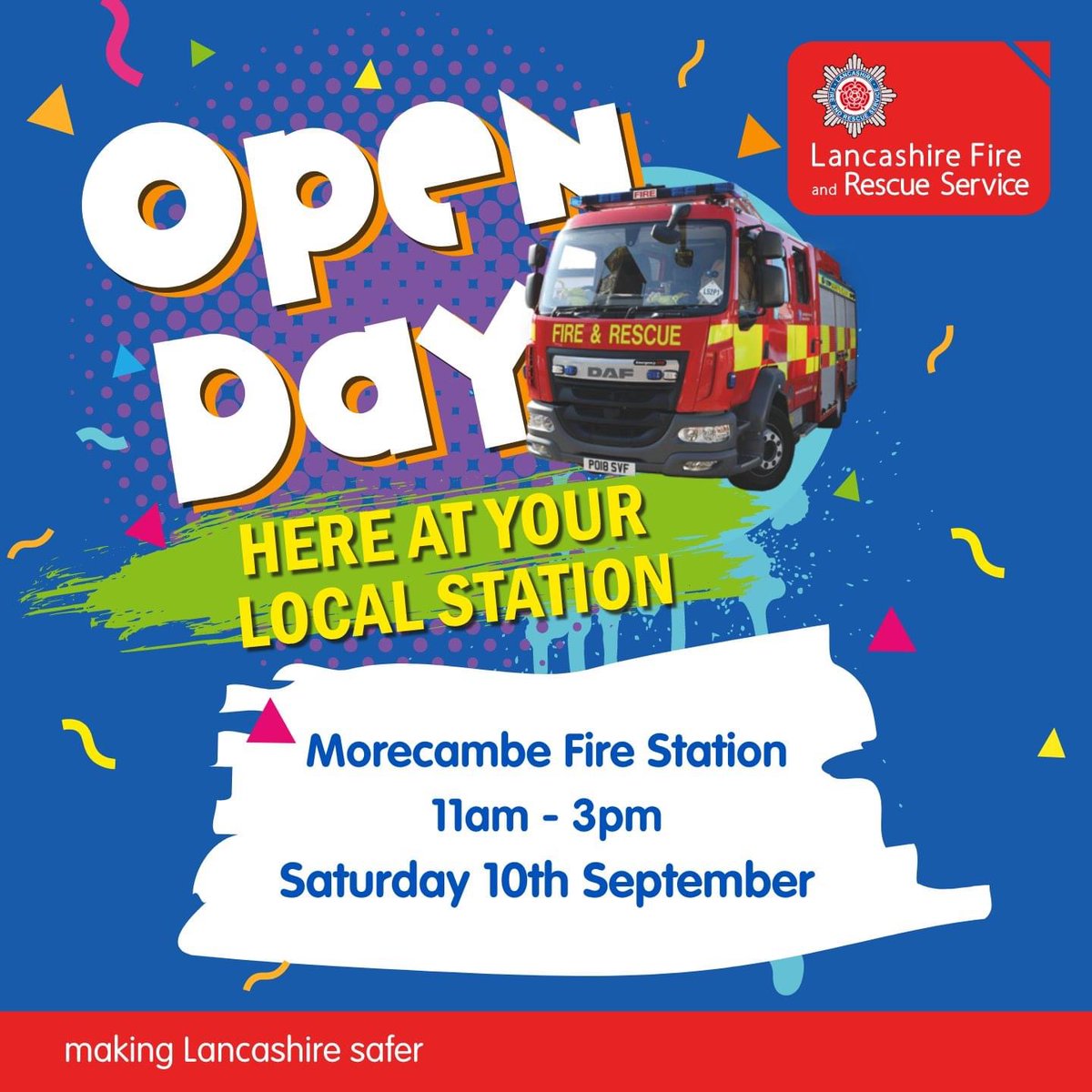 Lancaster Fire Station (@lancaster_fire) on Twitter photo BIG shout out for Morecambe Fire Stationโs Open Day on Saturday 10 September 11am-3pm. Come along to meet our friendly team of firefighters, along with partners <a href="/NWAmbulance/">North West Ambulance Service</a>, <a href="/LancsPolice/">Lancashire Police</a>.
All the family is welcome to attend! ๐๐ BIG shout out for Morecambe Fire Stationโs Open Day on Saturday 10 September 11am-3pm. Come along to meet our friendly team of firefighters, along with partners <a href="/NWAmbulance/">North West Ambulance Service</a>, <a href="/LancsPolice/">Lancashire Police</a>.
All the family is welcome to attend! ๐๐