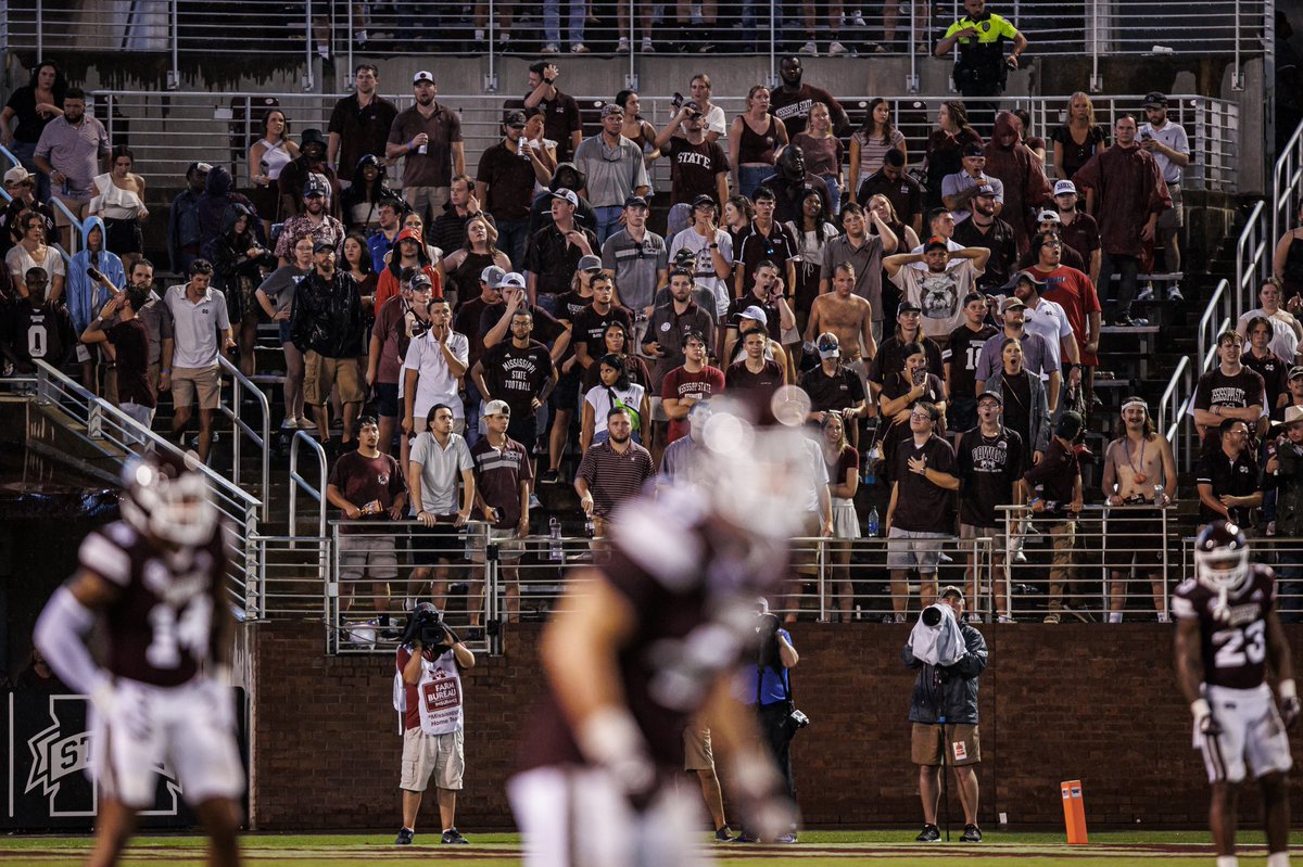 JohnCohenAD's tweet photo. What a great crowd yesterday for the First Saturday in StarkVegas! Big thanks to all the Bulldogs who packed Davis Wade Stadium!  

Mississippi State fans show up and stick it out rain or shine! 

#HailState https://t.co/plrurzrNtS