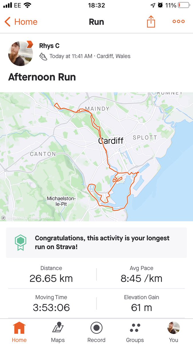 LiCrave's tweet photo. 26 and a bit kilometres for today’s @runningpunks #vrc. Last long run before Llanelli and Cardiff Half’s! https://t.co/aMUqyHPIg8
