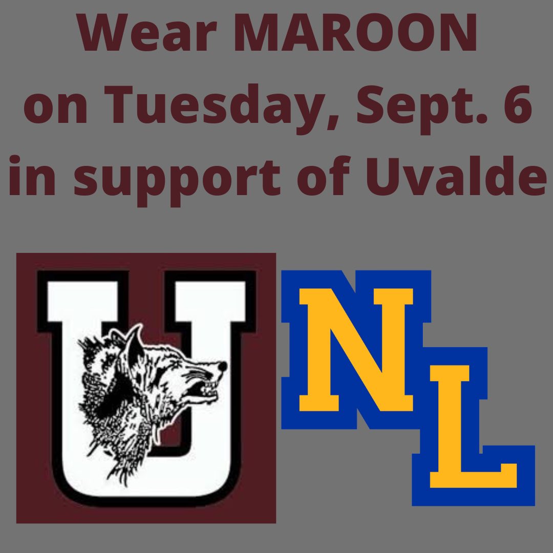 On Tuesday, September 6, Uvalde staff and students will return to school for the 2022-2023 school year.

We would like our Panther family and community to join other districts by wearing MAROON on Tuesday to show our love &amp; support of Uvalde CISD. 
#UvaldeStrong #northlamarunited