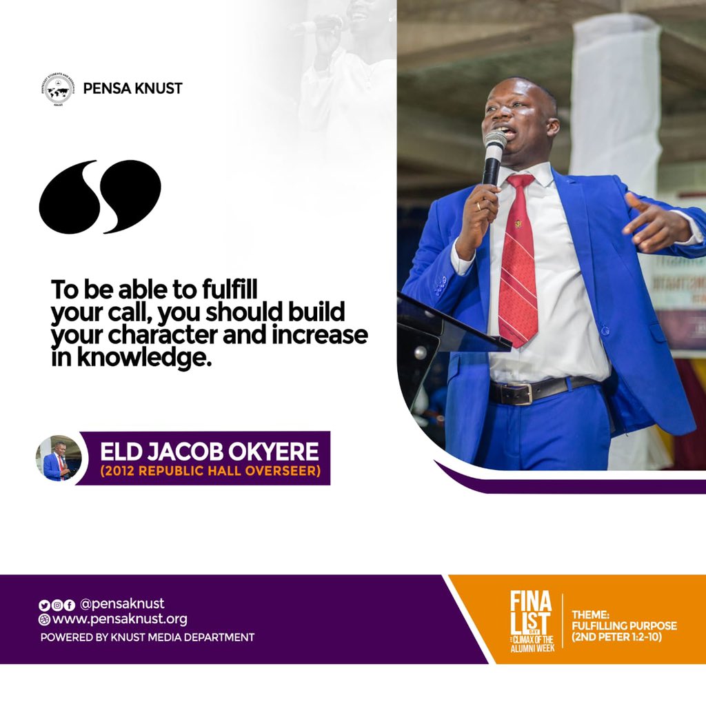 PENSAKNUST1's tweet photo. 📝| Excerpts from today’s service 

🎙 Eld. Jacob Okyere (Republic Hall Ovr., 2012)

#TrueDisciplesofChrist | #FinalistandAlumniDay https://t.co/ZYDshC70Ym