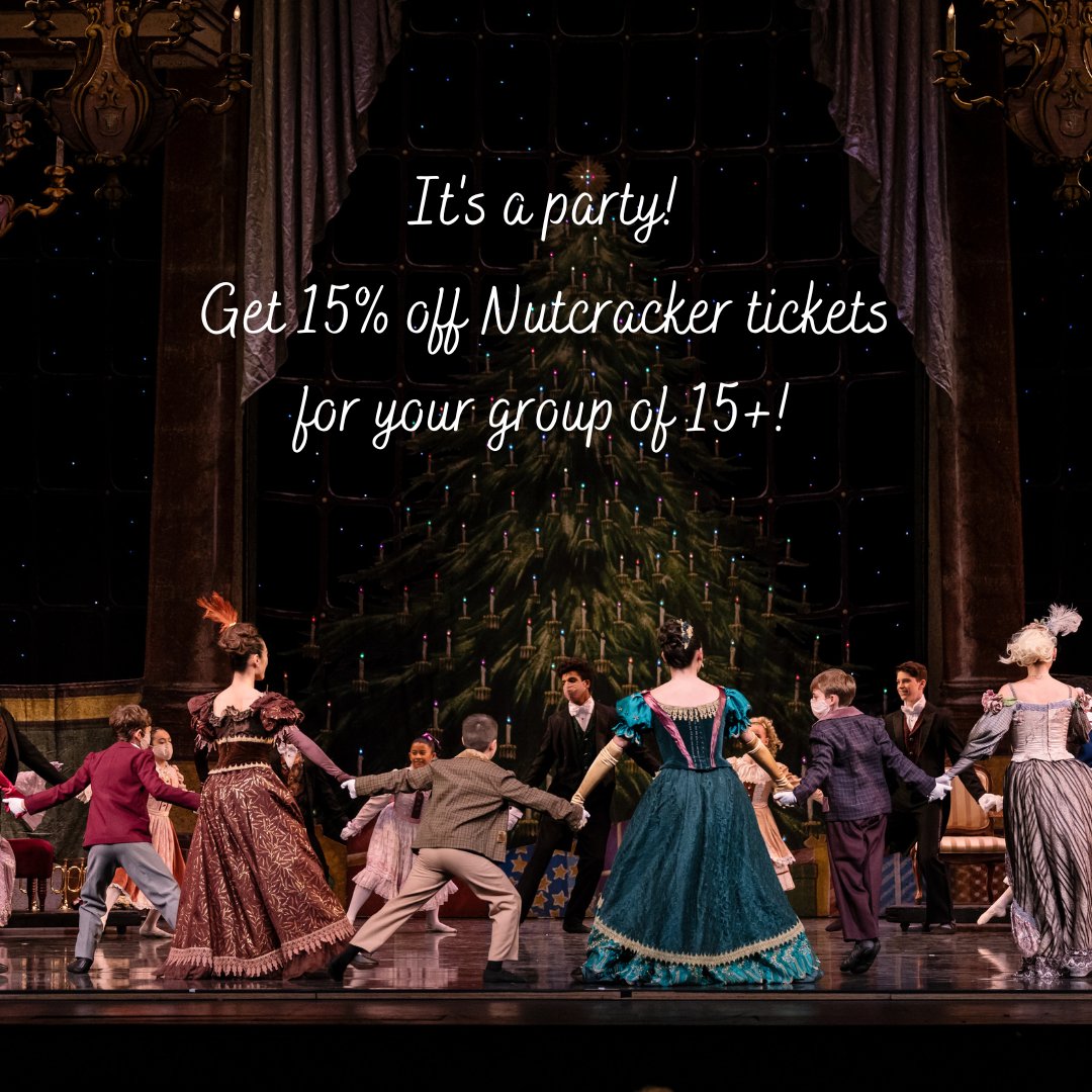 We love a good #party! Bring your group of 15+ to save 15% on #Nutcracker tickets. Email us today at boxoffice@goldenstateballet dot org to reserve #tickets (and avoid Ticketmaster fees!).
#groupsales #sandiegoarts #giftideas #partytime #holidayplanning #ballet #art #dance #gm