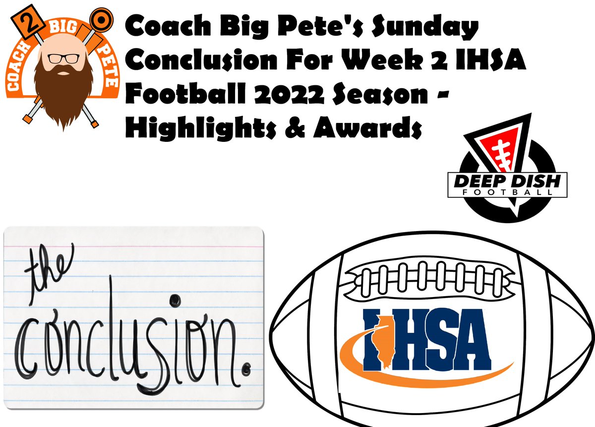 JUST RELEASED FROM THIS MORNING #IHSA 
Coach Big Pete's Sunday Conclusion For Week 2 IHSA Football 2022 Season - Highlights &amp; Awards
Who Balled Out In Illinois For Week 2 2022 Season?
<a href="/BradenTischer/">Braden Tischer</a> 
<a href="/JoshHolst08/">Josh Holst</a> 
<a href="/michaeltringal4/">michael tringali</a> 
<a href="/MillerRyder/">Ryder Miller</a> 

LINK:
deepdishfootball.com/single-post/co…