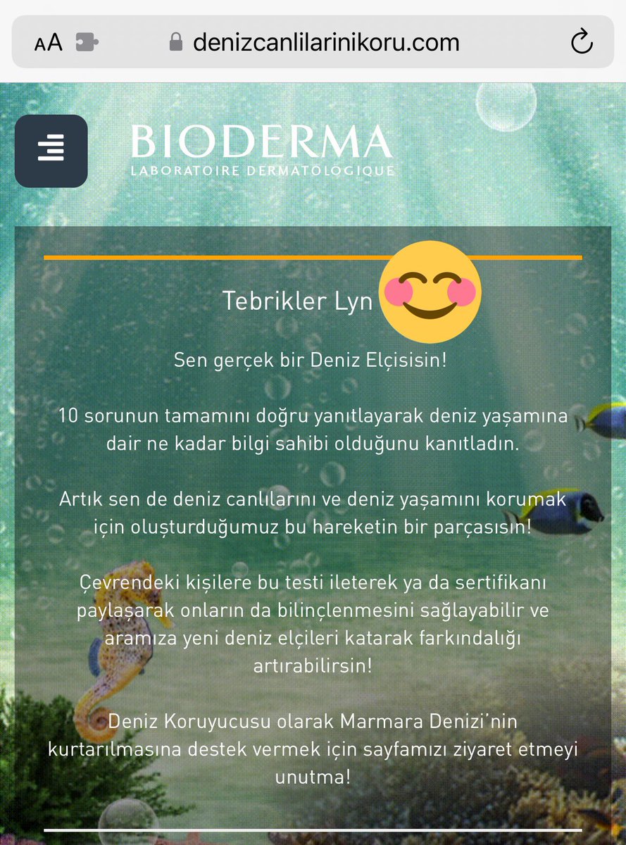 Lyn_a1000's tweet photo. I finally did it 😍Had to read the Bioderma article and translate everything. It was very informative! Now I know more about this ecological problem🥺🌊🐋
@aycaaysinturan 🤗💚💙🌊🌊🌊
#seaambassador
@BiodermaTurkiye
#AyçaAyşinTuran https://t.co/eRzV5zviyP