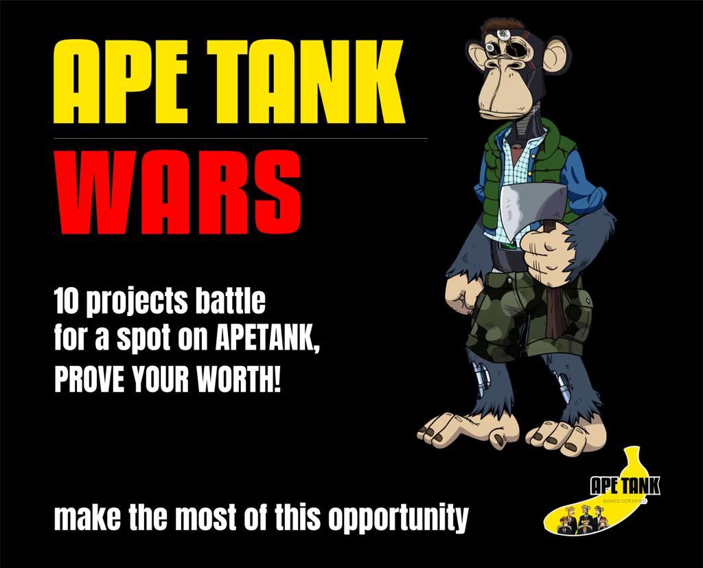 GhosttrapperUSA's tweet photo. Guys know any DOPE projects that want exposure, Have GREAT communities &amp; Founders w/the gift of gab that can PITCH 7 @BoredApeYC @ape_tank APES in 1 min or less let them know about #APETANKWARS. 20 projects, 4 rounds, 1 Winner &amp; a chance to be on a the show! DM me #NFT #NFTdrops https://t.co/m0C9yuvylp