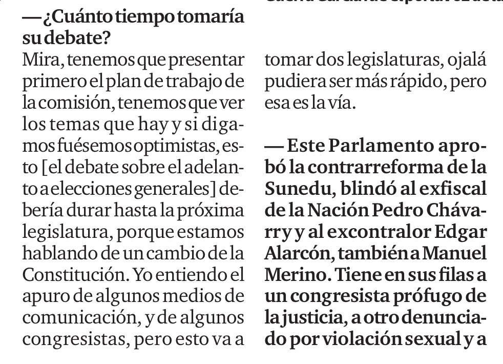 martinhidalgo's tweet photo. La lideresa de Fuerza Popular, Keiko Fujimori, señala correctamente que el adelanto de elecciones se puede ser rápido con 66 votos e ir a referéndum. Ayer, ‘Nano’ Guerra Garcia obviaba esta posibilidad y decía en @elcomercio_peru que debía tomar dos legislaturas (87 votos). https://t.co/k9cdVz29hv