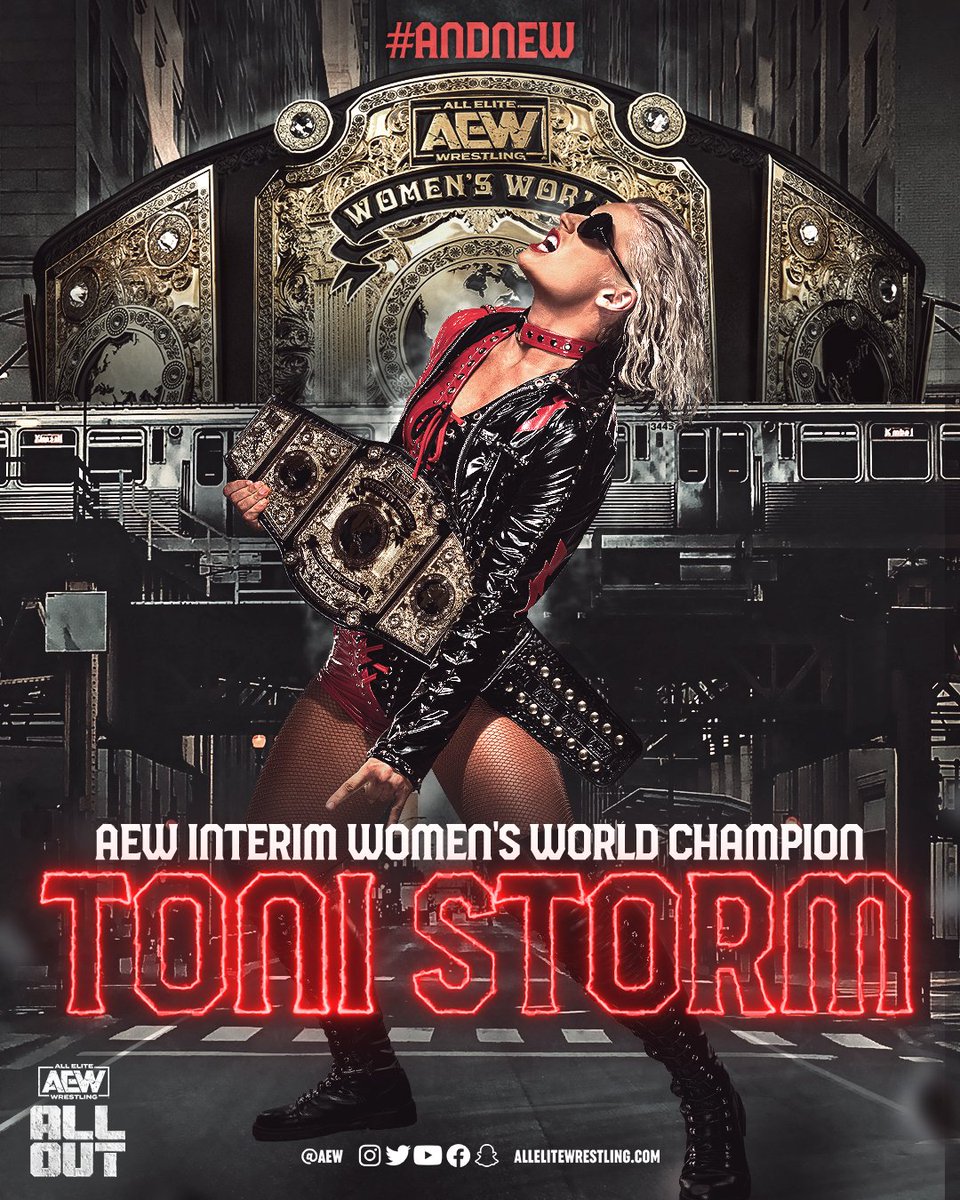 AEW's tweet photo. #ANDNEW #AEW Interim Women’s World Champion, Toni Storm! 

#AEWAllOut https://t.co/ovYtvSEvCg