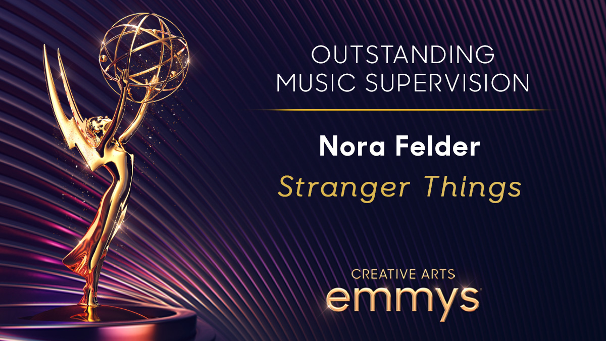 TelevisionAcad's tweet photo. Music to their ears! @NoraFelder wins the #Emmy for Outstanding Music Supervision for @Stranger_Things (@Netflix)! #Emmys #Emmys2022 https://t.co/vNS8Y115BV