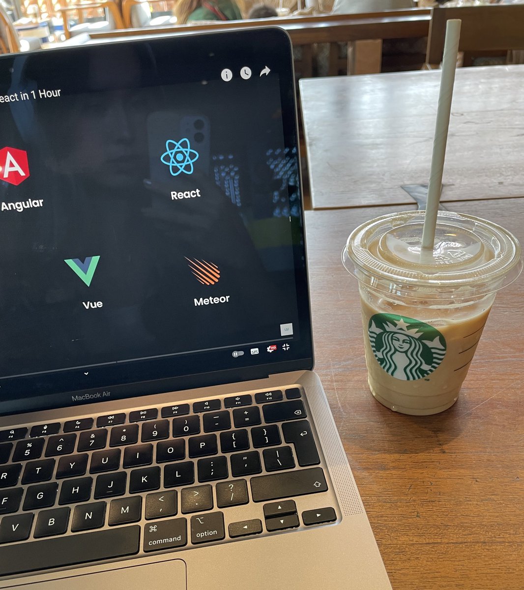 Shiba_Moshi's tweet photo. Starting this morning with a React crash course 💻 (with an overpriced starbucks latte) https://t.co/c2TcEsR7LM