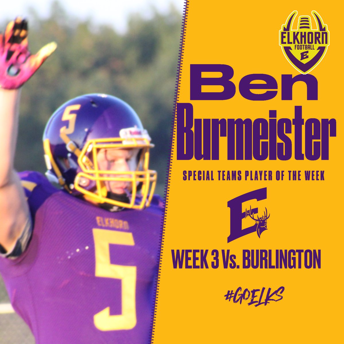 ElkhornFB1HERD's tweet photo. Freshman POTW, SCOUT POTW, and Special Teams POTW for Week #3
#goelks #1HERD https://t.co/Wfh8x7MTb8