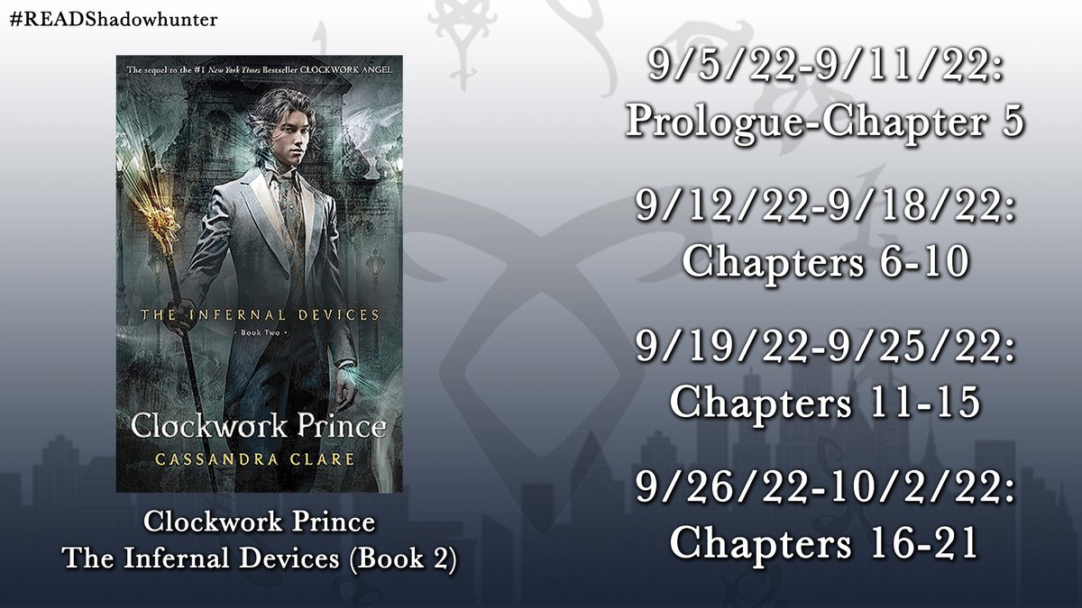 READShadowhunt's tweet photo. #READShadowhunter picks back up tomorrow with the next book on our schedule - Clockwork Prince
Who's ready to continue Tessa, Will & Jem's story?
@cassieclare @ShadowhunterBks https://t.co/ymMjGjRCPd