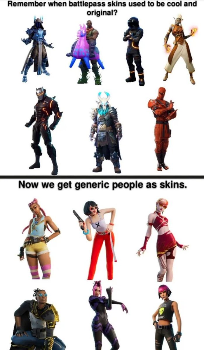 FNChiefAko's tweet photo. My biggest complaint with recent #Fortnite Battle Passes

(By u/Table_Salt_-) https://t.co/MfmxC1aBr5