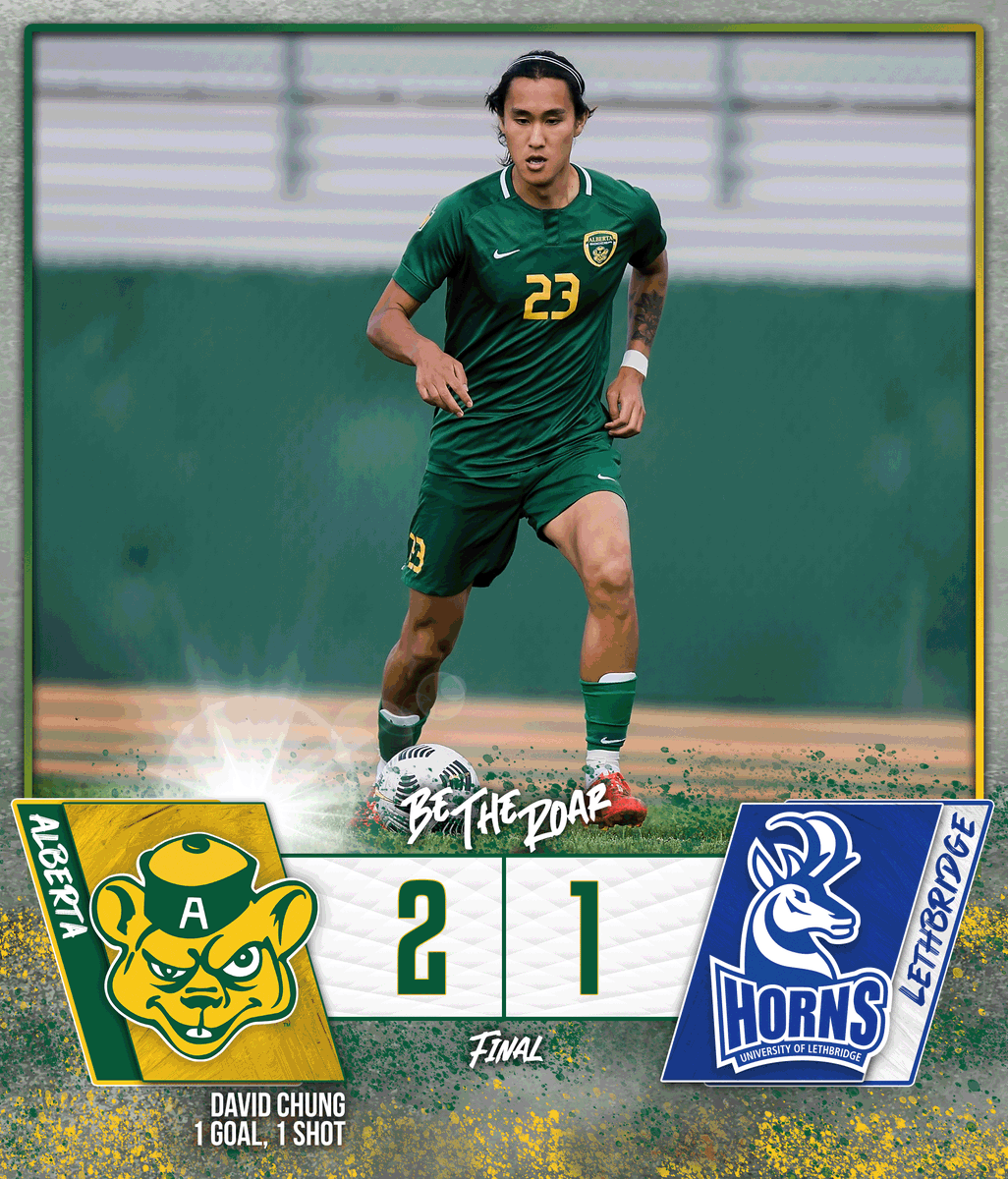 UABearsSoccer's tweet photo. 𝙁𝙄𝙉𝘼𝙇 🐻 ⚽
Bears goalie Liam Collens stops eight of the nine Pronghorn shots he faced, leading the Bears to their first victory of the season. 

David Chung and Everett Orgnero picked up the goals for Alberta on Sunday. 

STATS: https://t.co/vnFagSX5By https://t.co/3sRcbTti2d