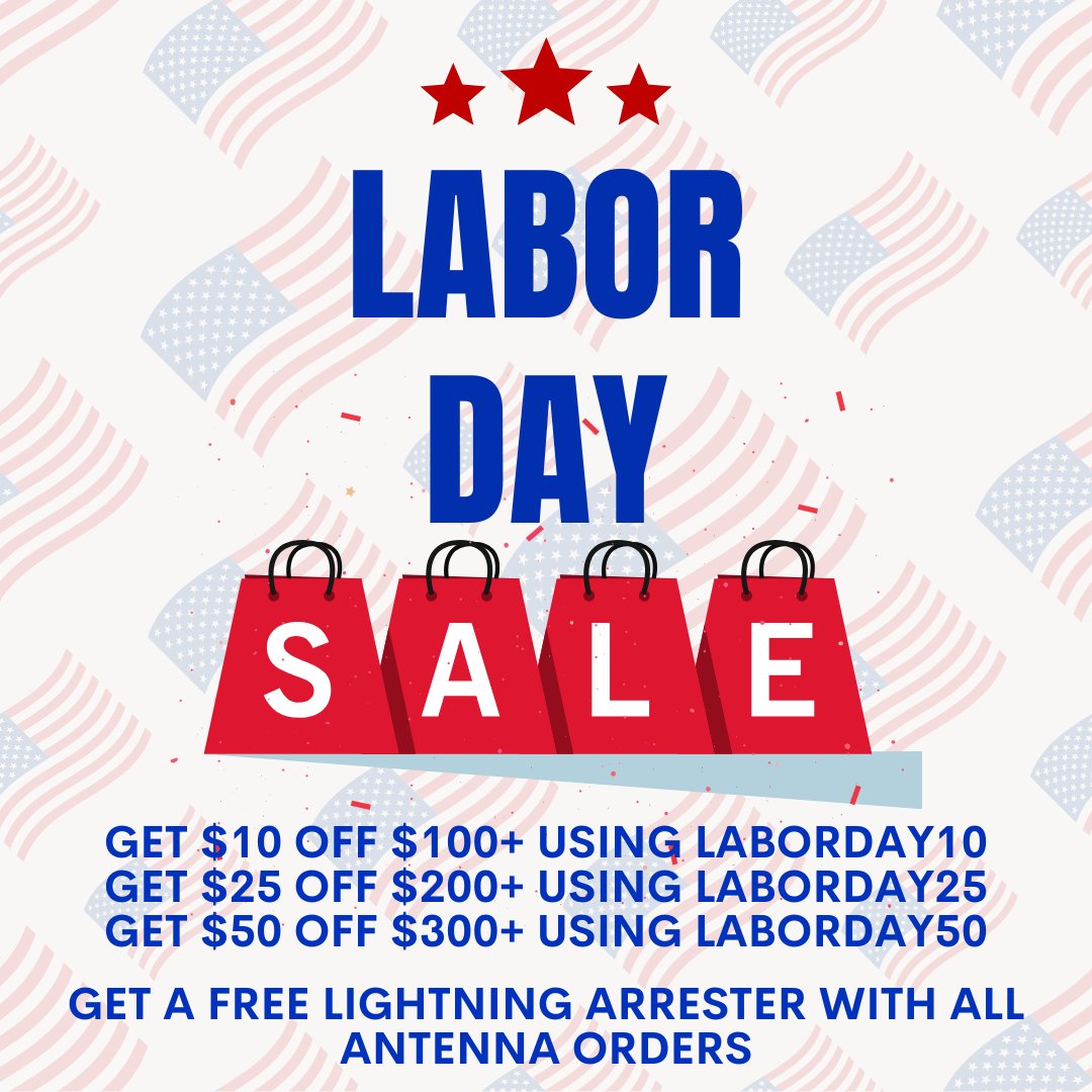 IotOffGrid's tweet photo. 🚨🚨🚨 SALE AND FREEBIE ALERT 🚨🚨🚨

✅Get a Free Lightning Arrester with an antenna order
✅GET $10 off $100+ using LaborDay10
✅GET $25 off $200+ using LaborDay25
✅GET $50 off $300+ using LaborDay50

Valid until EST Midnight, September 5 and only on https://t.co/bxcJSauT8R https://t.co/Y7pqTKcFLV