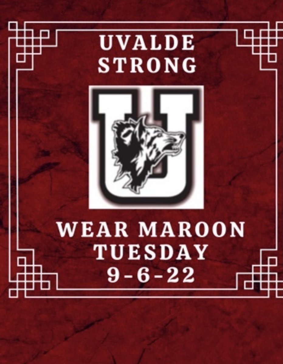 ATTENTION WEST BROOK BRUINS:

Tuesday, Sept. 6, is the first day of school in Uvalde. Let’s wear maroon on Tuesday to show our support for the Uvalde CISD students, staff, families &amp; entire community.
 
Help spread the word &amp; share your photos on Tuesday. #UvaldeStrongBruinProud