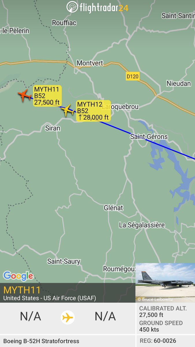 BloodyPolitics's tweet photo. ๐บ๐ธ USAF B52 Stratofortress #myth11 and #myth12 returning to base after a long and busy day.
Look at those registration numbers! Born in 1960. Never underestimate an old bird. ๐
Reg 60-0026
Reg 60-0023
#avgeek
https://t.co/VEgDHbwKXo https://t.co/sjqChWgPFq