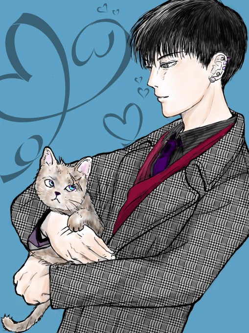 ⋯⋯おはよう⋯⋯⋯チューすんなよ#挨拶 #イラスト #みんなで楽しむTwitter展覧会  #ねこ  #ねこのいる暮らし 