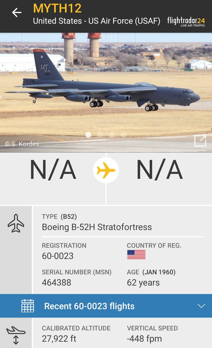 BloodyPolitics's tweet photo. ๐บ๐ธ USAF B52 Stratofortress #myth11 and #myth12 returning to base after a long and busy day.
Look at those registration numbers! Born in 1960. Never underestimate an old bird. ๐
Reg 60-0026
Reg 60-0023
#avgeek
https://t.co/VEgDHbwKXo https://t.co/sjqChWgPFq