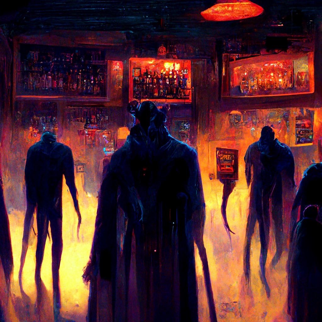 K_Mc_Max's tweet photo. Demons’ Day at the Bar #Art #AI #AIArt https://t.co/yakZKVWsyM