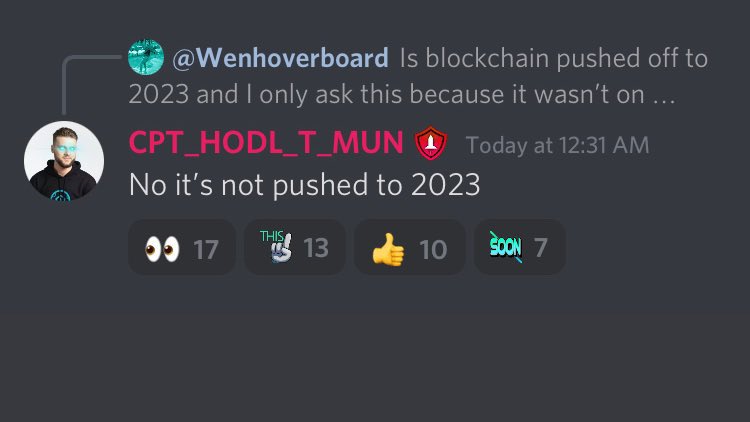 rockstar4383's tweet photo. Let's not forget the blockchain was also promised this year along with the exchange. Tick tock.โณ๏ธ https://t.co/42crnOJ61d