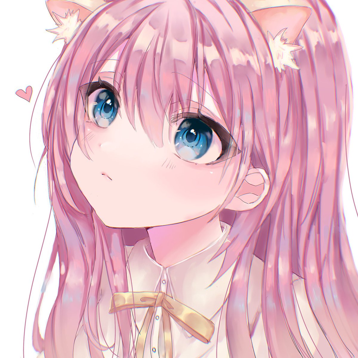 1girl solo animal ears pink hair blue eyes heart long hair  illustration images