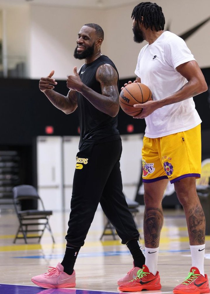 CALGILDaGoAt's tweet photo. @KingJames and @AntDavis23 Back in the Office putting in Work 💪🏽💪🏽💜💛 https://t.co/vykUQnuZZ5