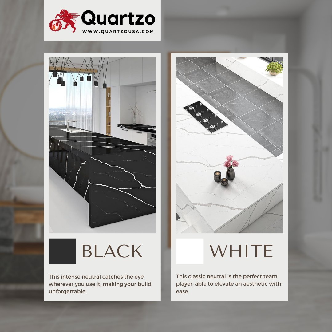 Not sure which neutral to choose? We can help. For a striking build, black's the perfect choice. And when you need a good team player, white's the way to go. Visit our website to see our full #quartz color collection and schedule your free no-obligation consultation today.