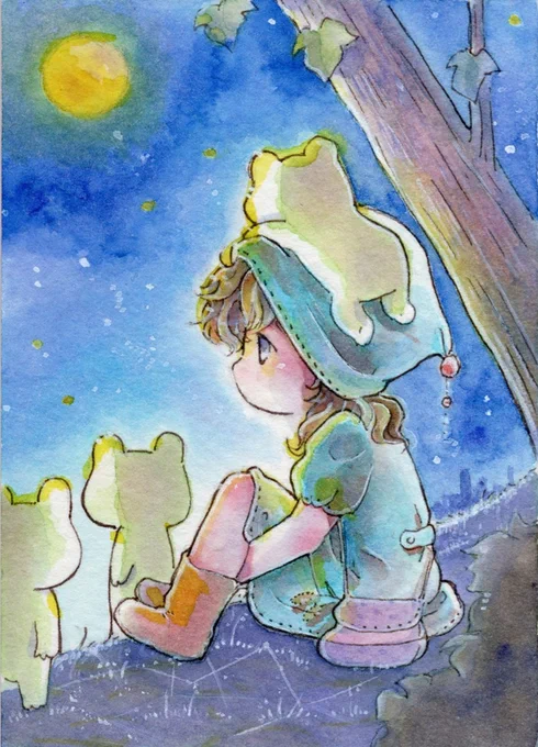 おはようございます。『かえるは月をみている』好きなイラストです秋は月が綺麗 