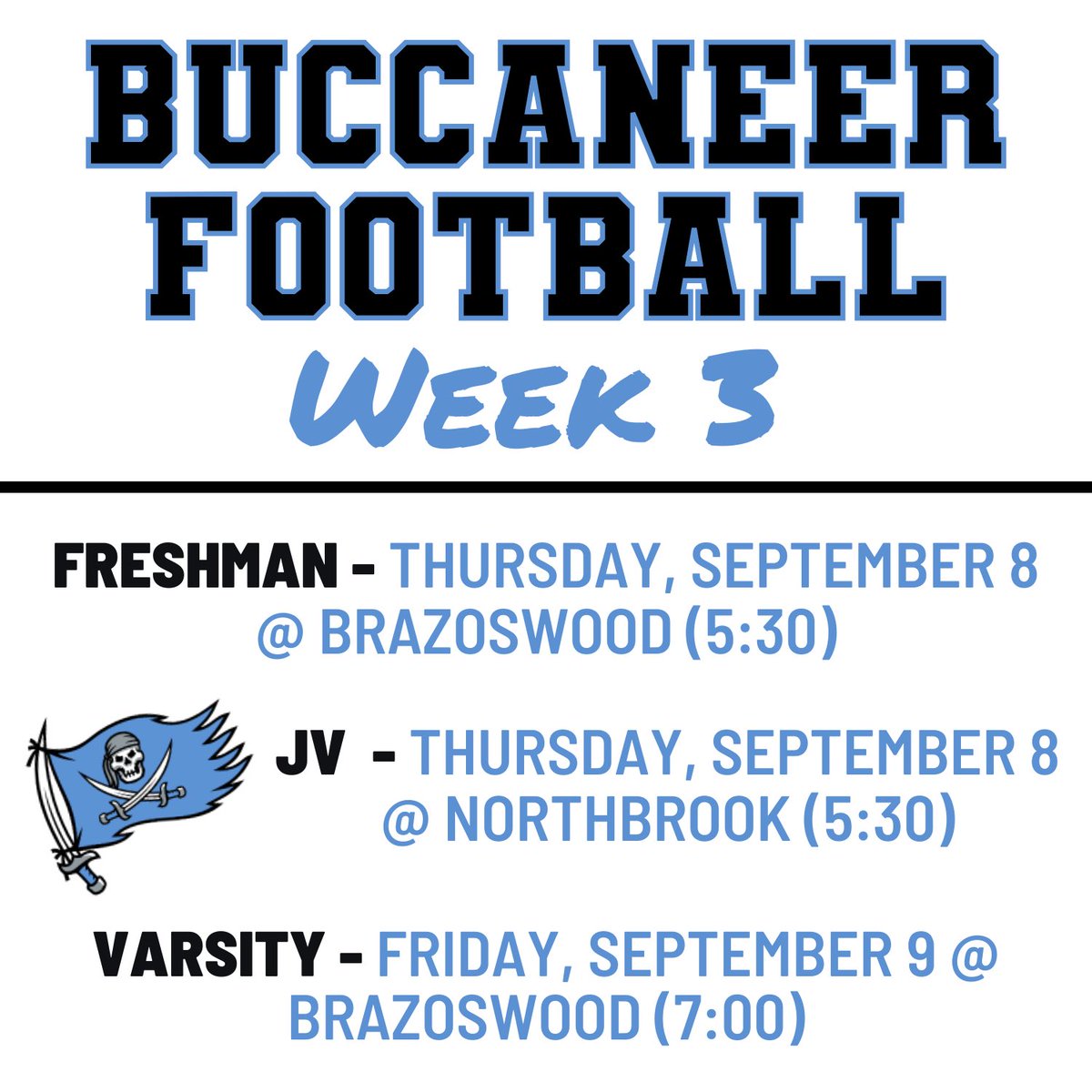 BWoodFBBoosters's tweet photo. 🏴‍☠️ WEEK 3 🏴‍☠️ 

🔥Homecoming + Bonfire Week! 

Goak this week: 1-0 💪🏻 #BurntheBoats https://t.co/21ya8nvSra