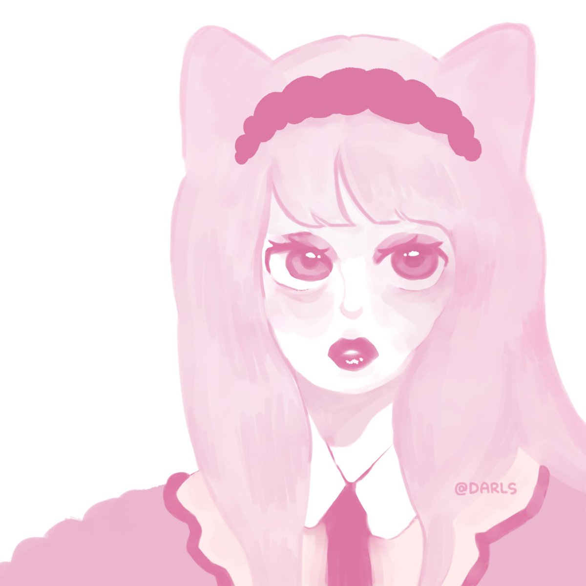 1girl solo pink theme pink hair hairband long hair pink eyes  illustration images