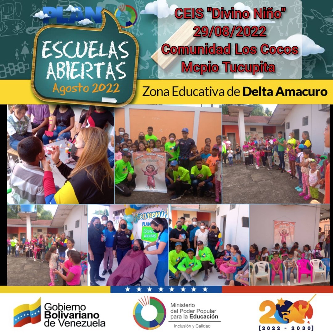 Zonaeducadelor1's tweet photo. ✅👉¡Con mucha Alegría! 

El #02Sep desde #DeltaAmacuro se llevó con éxito el Cierre del Plan #EscuelasAbiertas2022 con la participación de nuestros niños, niñas y Adolescentes. Gracias por tantas alegrías @NicolasMaduro  @_LaAvanzadora @FannyG45
#PuebloForjadorDeVictorias https://t.co/RNK7y4ZGer