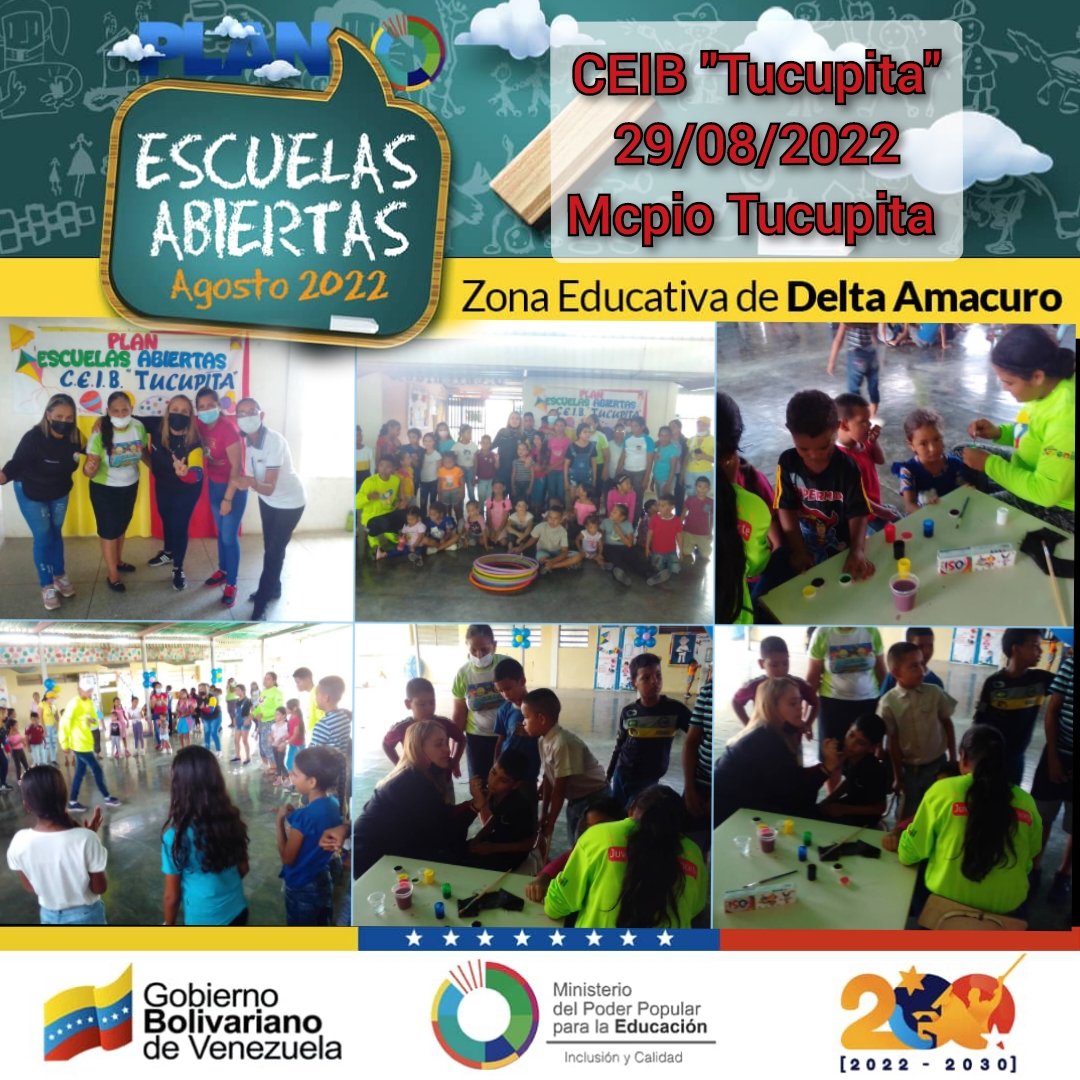 Zonaeducadelor1's tweet photo. ✅👉¡Con mucha Alegría! 

El #02Sep desde #DeltaAmacuro se llevó con éxito el Cierre del Plan #EscuelasAbiertas2022 con la participación de nuestros niños, niñas y Adolescentes. Gracias por tantas alegrías @NicolasMaduro  @_LaAvanzadora @FannyG45
#PuebloForjadorDeVictorias https://t.co/RNK7y4ZGer