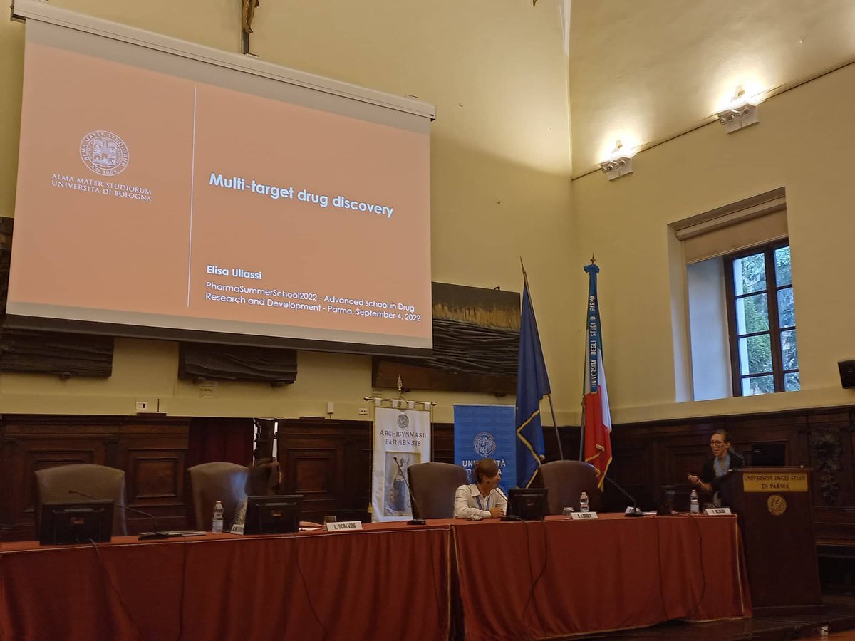 parsec93's tweet photo. Dr. @ElisaUliassi from @unibo gives a lecture about #multitarget approach in #drugdiscovery during the 1st of @PharmaSummer school organized at @unipr. Several applications to #CNS pathologies studied by her group are reported during the talk. https://t.co/0qtt5L5R3v