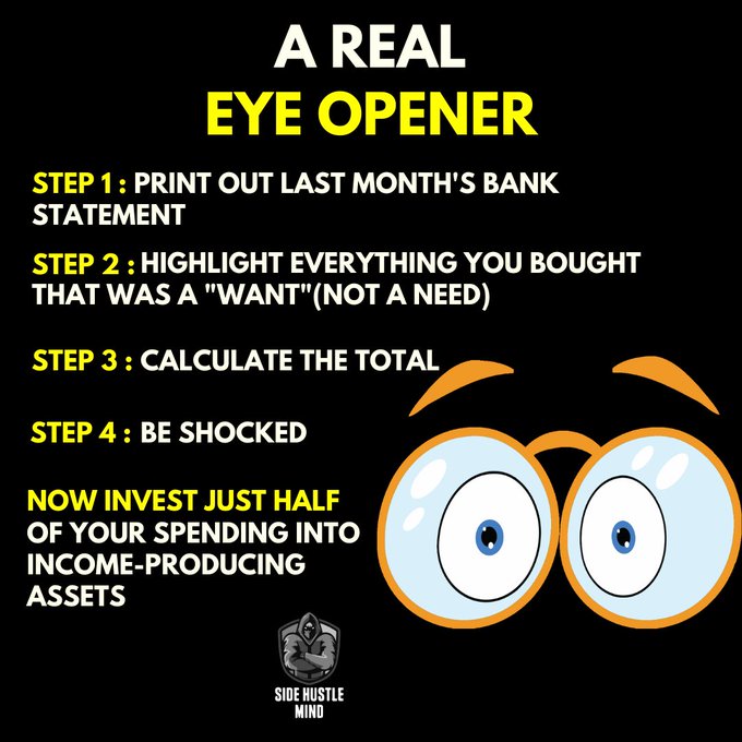 #eyeopener #bankstatement #needsandwants #beshocked #invest #spend #incomeproducing #assets #sidehustle #sidehustlemind