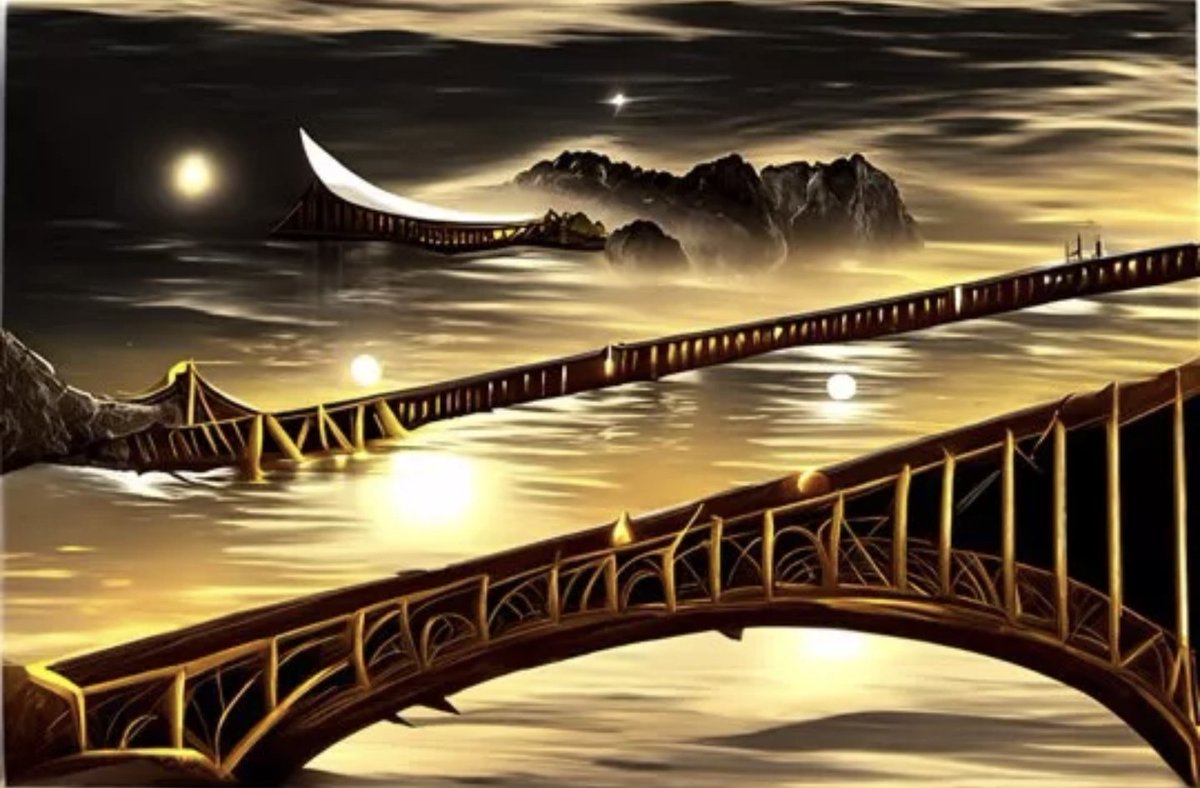 ComradeDice's tweet photo. Day 217 of Ai sessions from @TerraObscuraNFT 😇

Another piece created by our community. This time its from 'Paws' ❤️

"Golden bridge above the river, illuminated by the moonlight" https://t.co/9ssSmho9pS