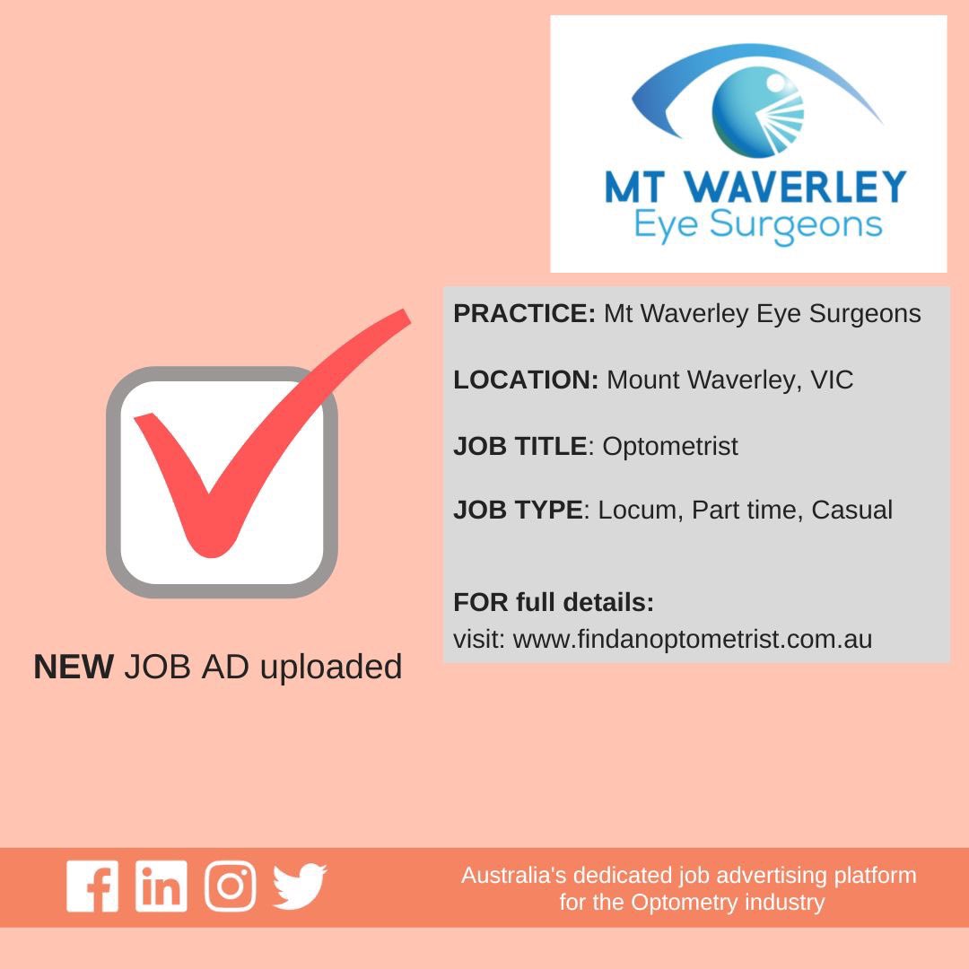OptometristFind's tweet photo. To view full Ad on the Find an Optometrist website, please click here https://t.co/l9o6TdScQI #optometrist #optometry #optometryaustralia #RANZCO https://t.co/pmAX1TOk2K