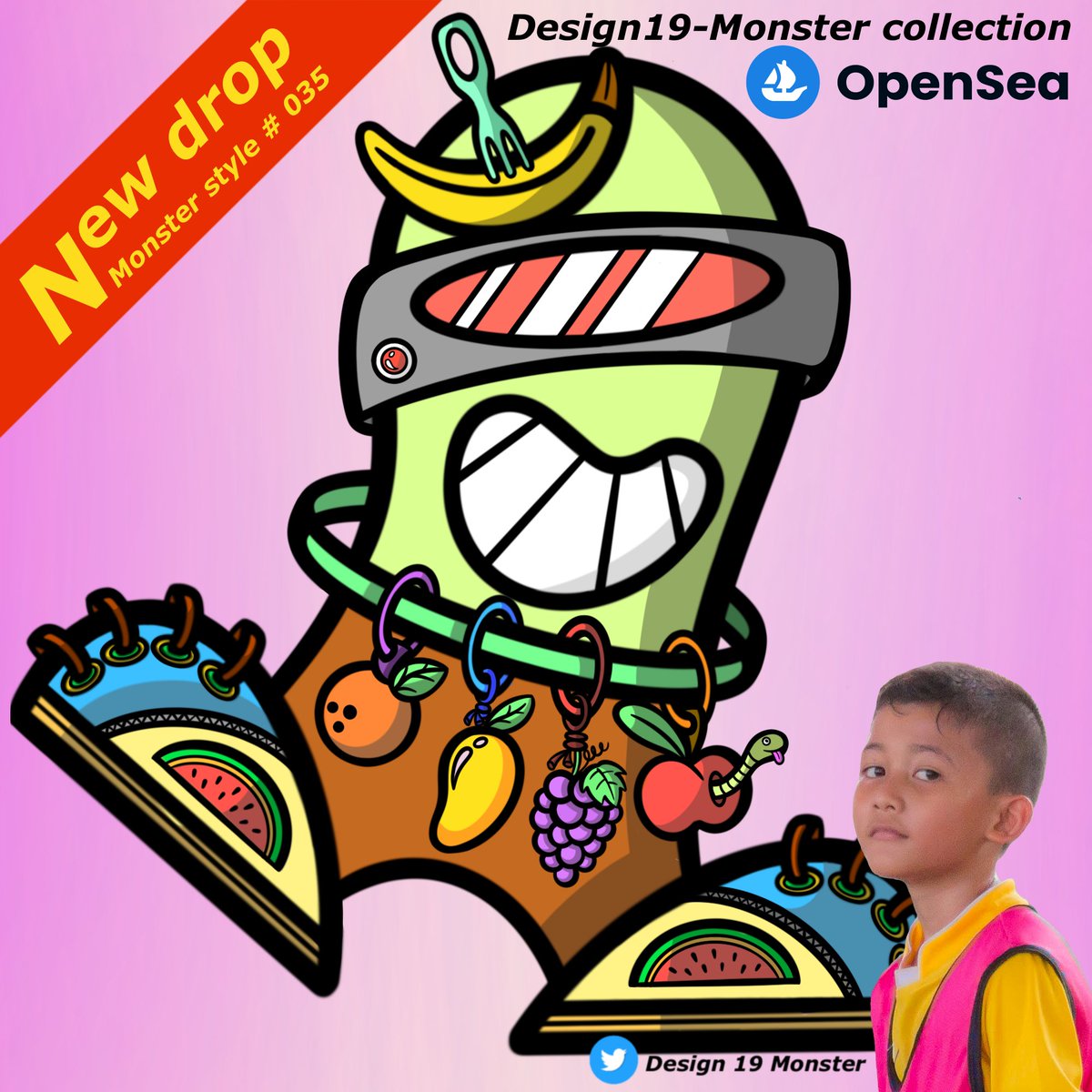 🌈My name is Design, I'm 10 and this is my new monster. fruit man monster.

🧿Collection" Design19-Monster Collection "

⚡️Monster style # 035

🪐Price : 0.01 Eth

opensea.io/collection/des…

#NFTKids #NFTCommunity #NFTCollector #NFTTHAILAND #NFTs #NFTJPN #NFT #NFTdrop