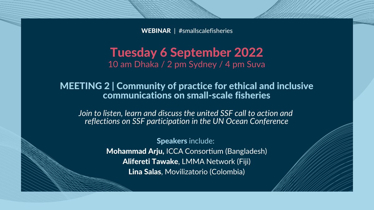 Alifereti Tawake of @LMMA_Network, a signatory to the united SSF call to action, will present on the call in the meeting. Join us: 🗓️ Tues 6 Sept, 10 am Dhaka / 4 pm Suva time 🔗 bit.ly/3QcyUCV