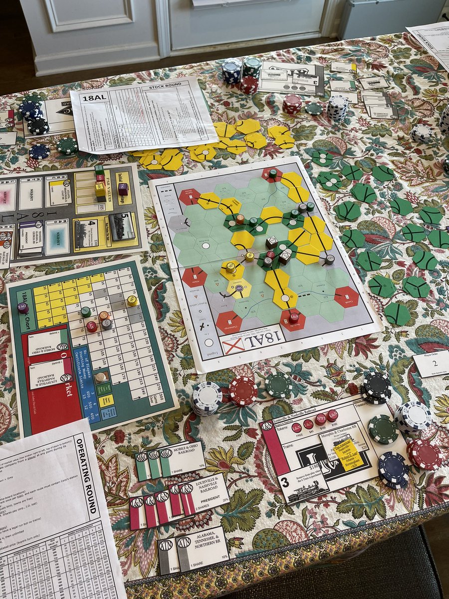 AU_oleary's tweet photo. Taught my folks and brother some #18AL #18xx #boardgame #trains https://t.co/SEnrR4ZfPS