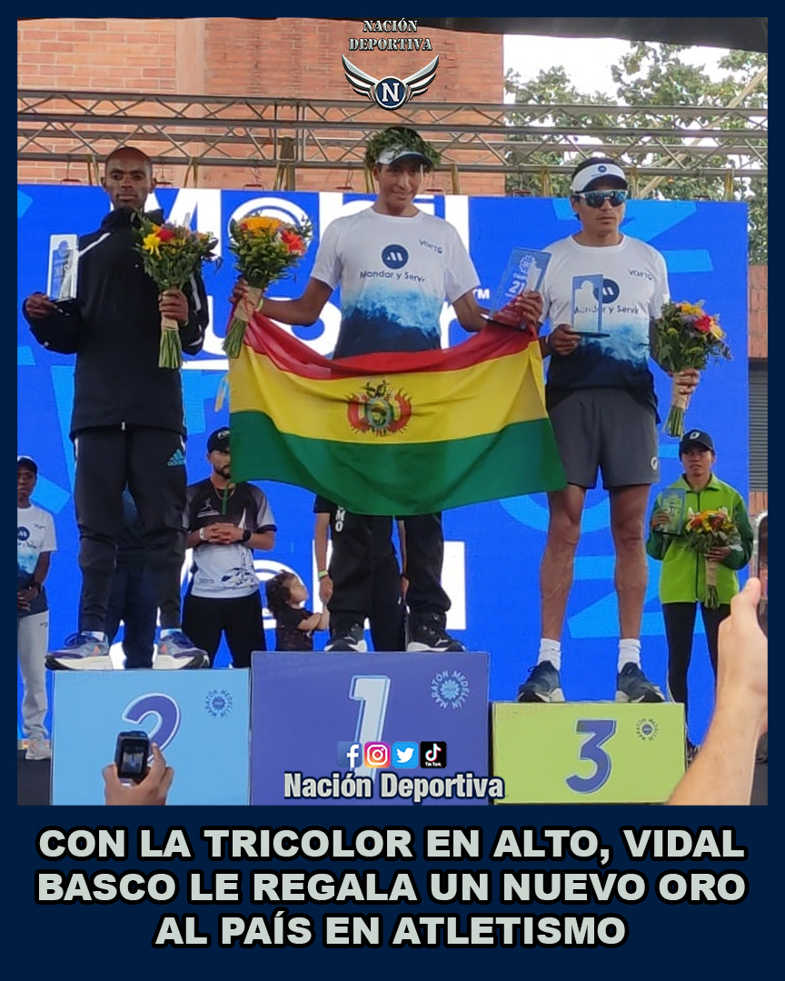 NacionDeportBo's tweet photo. ORO PARA BOLIVIA CON VIDA BASCO🏃🏽🇧🇴
#VidalBasco 🇧🇴 ganó la media #MaratónMedellín🏃🏽, finalizando los 21k con un tiempo de 1:04:23.👏👏👏
#OrgulloBoliviano #Atletismo https://t.co/3hNJ1WBxlw