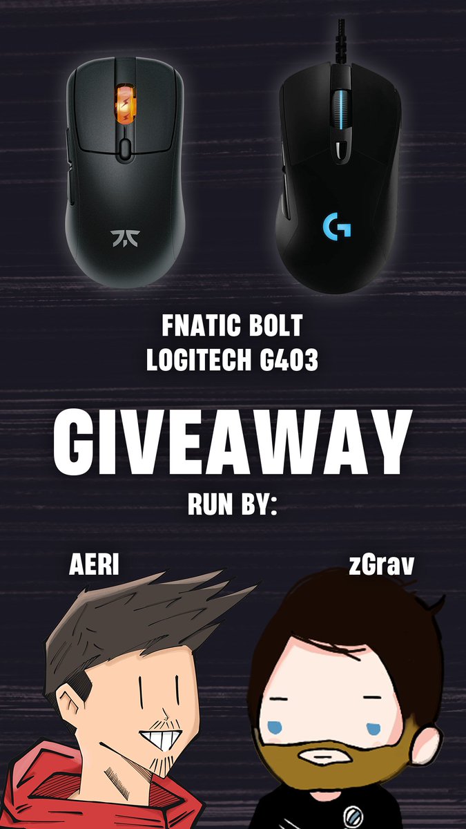So me and @AeriDesign , have decided to collab on some streams and decided to giveaway 2 mice: a Logitech G403 Prodigy Wireless and a Fnatic Bolt, this giveaway will be restricted to Portugal only due to easier logistics, feel free to sign up at: zgrav.pro/twitch-giveaway