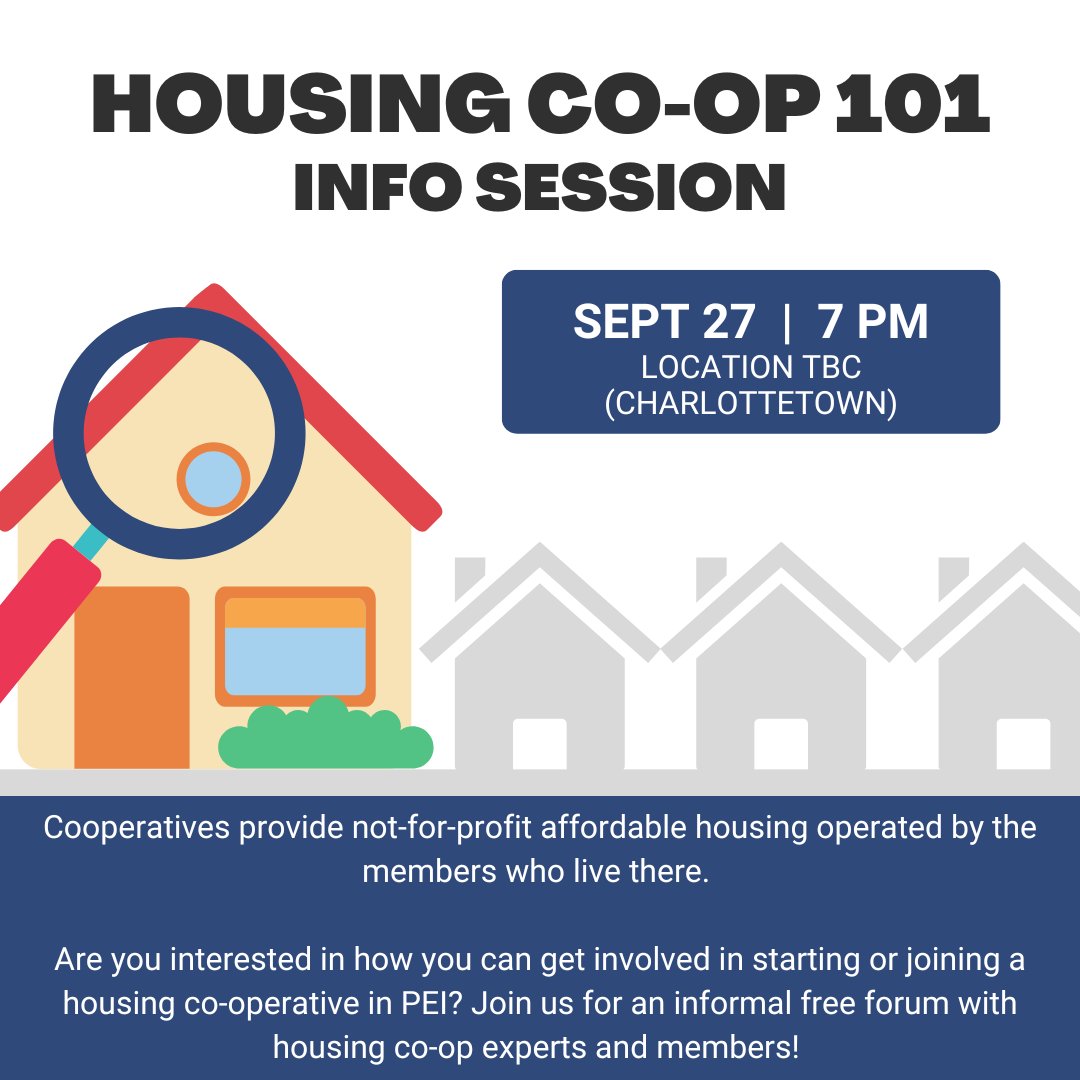 hannahbethbell's tweet photo. SAVE THE DATE! Sept 27 @ 7 pm 
Are you interested in how you can get involved in starting or joining a housing co-operative in PEI? Ever wondered what co-op actually is anyway? 
Join me for an informal free forum with housing co-op experts and members 
#peipoli #peihousingcrisis https://t.co/NJWYhXHFm0