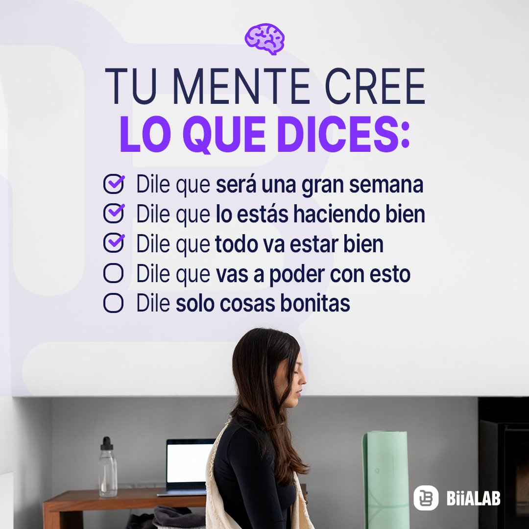 BiiAlab's tweet photo. ¡Tus pensamientos de hoy serán tus resultados del mañana, haz que sean grandes, emocionantes y positivos!

#pensamientospositivos #motivacion #aprendeconbiia https://t.co/jww6JdTqzJ