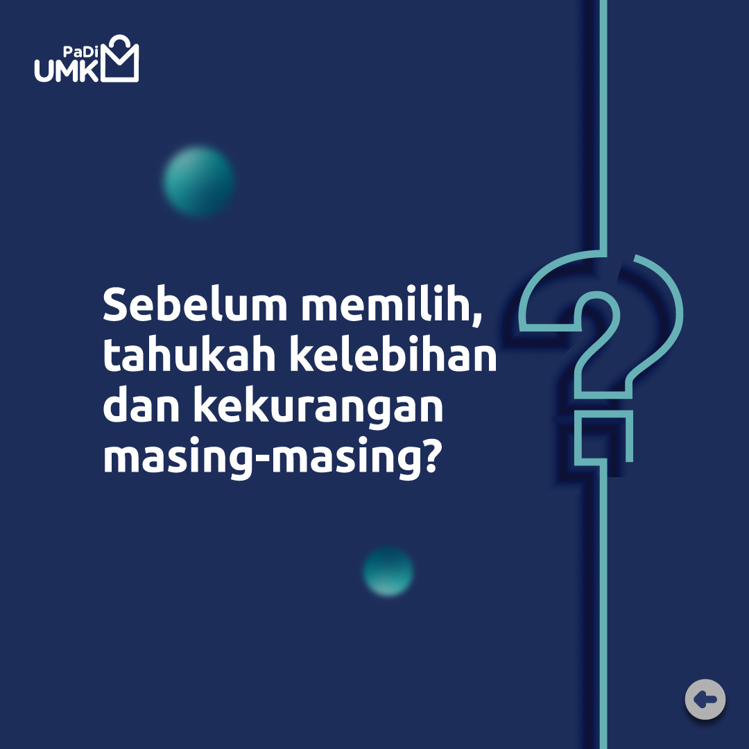PadiUmkm's tweet photo. Lebih suka promo di mana? Kalau masih bingung, yuk kenali terlebih dahulu kelebihan dan kekurangan masing-masing agar bisa disesuaikan dengan gaya bisnis Anda. Semangat!
#tipsbisnis #tipspromosi #umkmtangguh #marketplacebumn #padiumkm #igstory #igpost https://t.co/4ylFHpNXSp