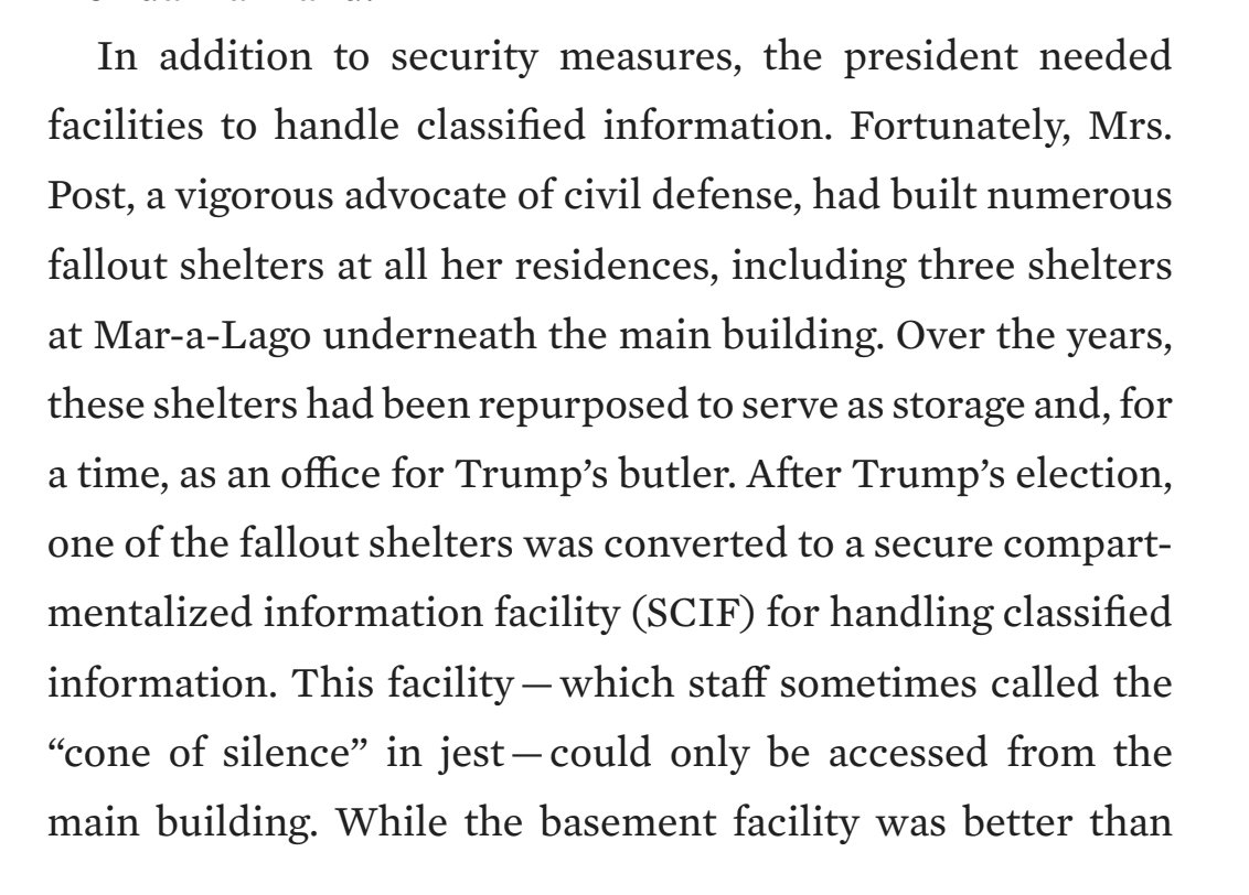 ArmsControlWonk's tweet photo. I am surprised the storage room described in this @washingtonpost story was reportedly dug after Trump purchased the property. In researching my #2020Commission novel, I learned Marjorie Merriweather Post was a civil defense nut who had three bomb shelters built at Mar-a-Lago. https://t.co/TrIZbeiimh