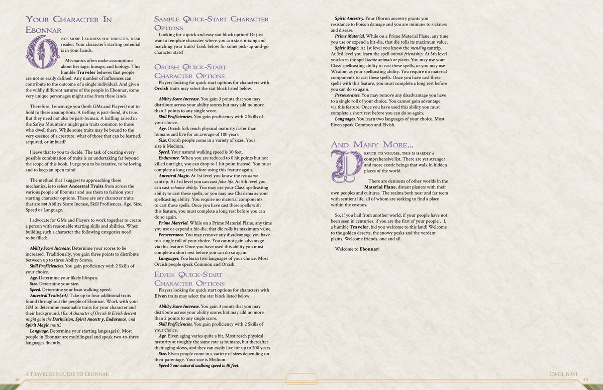 WorldOfEbonnar's tweet photo. There are many ancestries in Ebonnar. Traveler's Guide and Nomad's Guide offer several quick start options for new characters. But quick start options are just that. Grab-and-go stats. However there is a more in depth option for character generation: Your Character In Ebonnar.🧵 https://t.co/myVKpy0tGy