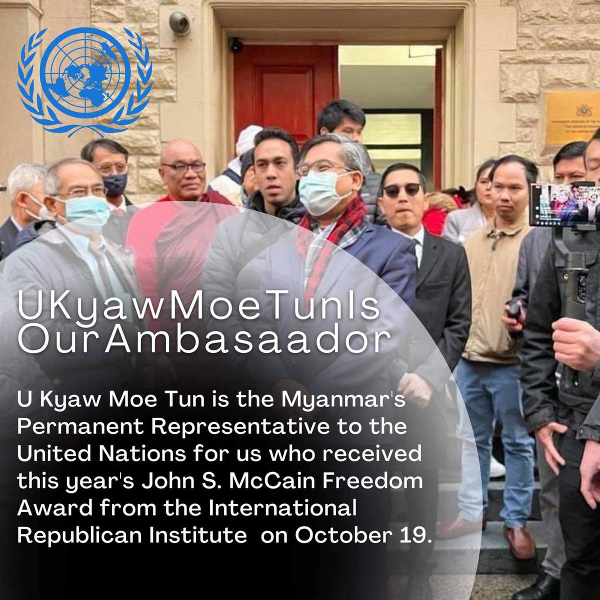 KhineSweWin2's tweet photo. @UN’s attribute for Myanmar is always inconclusive. Now , We demand UN to recognize NUG and accept our ambassador U Kyaw Moe Tun to save more lives . #AcceptNUG_RejectMilitary #UKyawMoeTunIsOurAmbasaador https://t.co/6B5CplZZDq