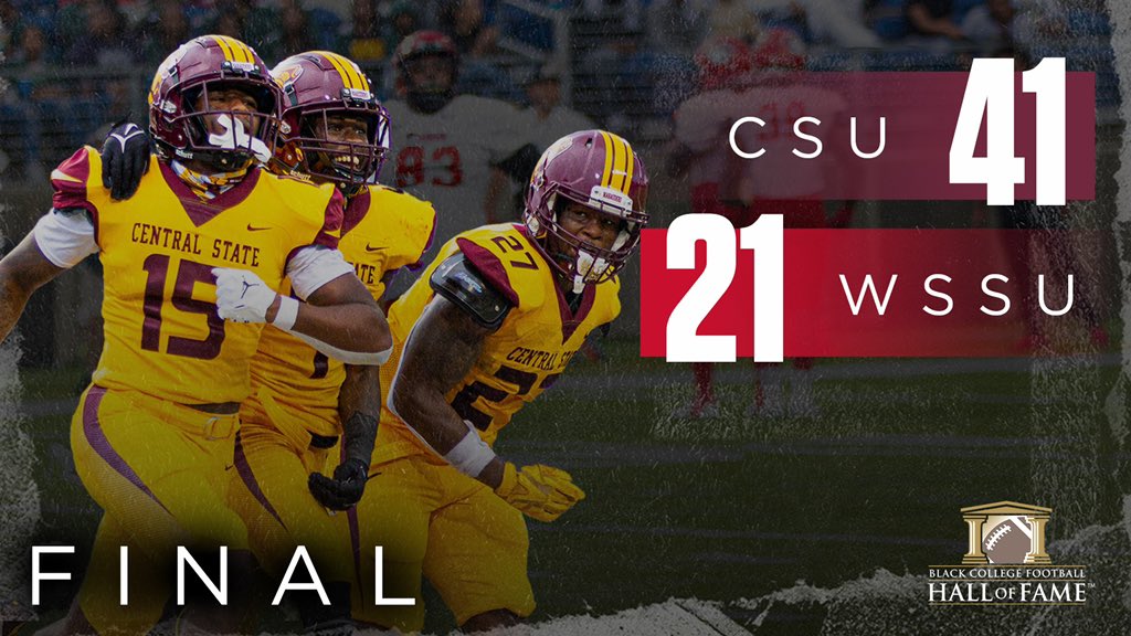 ProFootballHOF's tweet photo. THE @Huntington_Bank FINAL SCORE

@GO_MARAUDERS: 4️⃣1️⃣
@WSSU_Athletics: 2️⃣1️⃣ https://t.co/tyV2QFtUpU