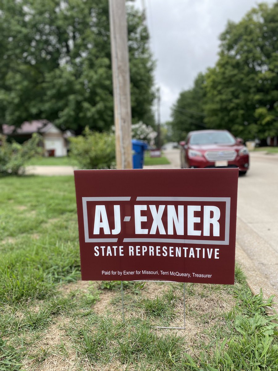 AJExner's tweet photo. Every sign is a story
.
.
.
Conversations about mental health, education, safety, and family. When I drive around town, I get to remember the people and these conversations and it pushes me to keep going. 
#exner4mo #flipthishouseseat #moleg https://t.co/3ABFkCHJeY