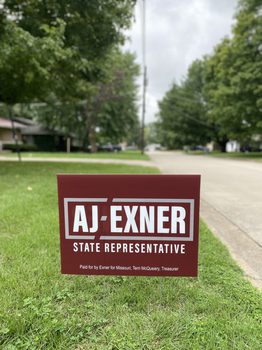AJExner's tweet photo. Every sign is a story
.
.
.
Conversations about mental health, education, safety, and family. When I drive around town, I get to remember the people and these conversations and it pushes me to keep going. 
#exner4mo #flipthishouseseat #moleg https://t.co/3ABFkCHJeY